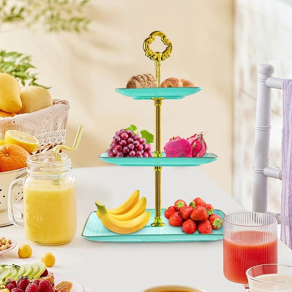 Bxaolu Dessert Cupcake Stand, Pastry Serving Stand, 3 Tier Cup Cake Holder Tower for Tea Party Birthday Weeding, Plastic Tiered Serving Tray with Rod, Green
