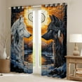 thumbnail image 2 of Wolf Window Drapes Block 30%-50% Light,Black White Wolves Tribal Feather Dreamcatcher Kitchen Window Treatments 42Wx63L Inches,Jungle Wild Animal Snowy Lake Mount Sunset View Window Curtains, 2 of 6