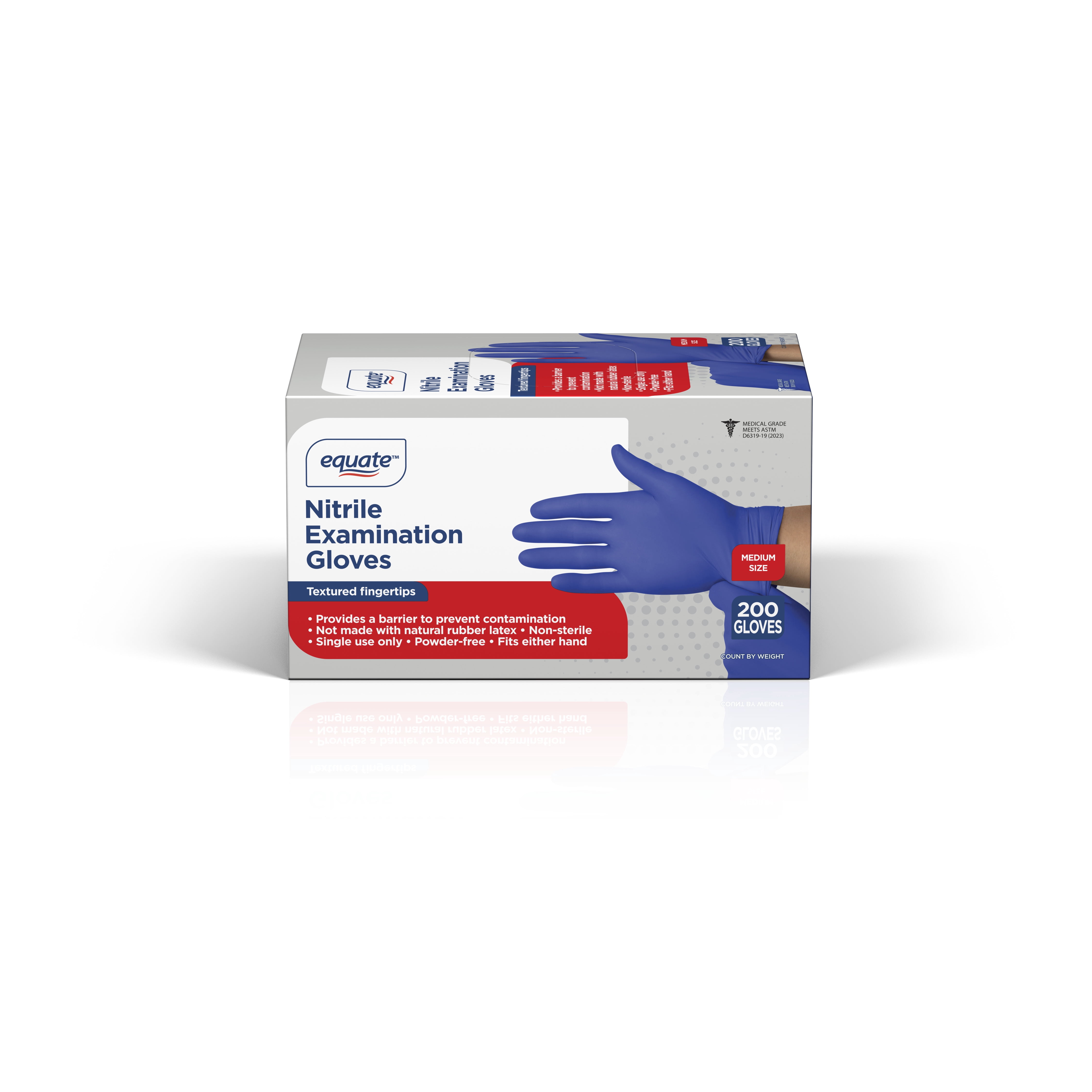 Equate Nitrile Exam Gloves, One Size Fits Most - Medium, 200 Count