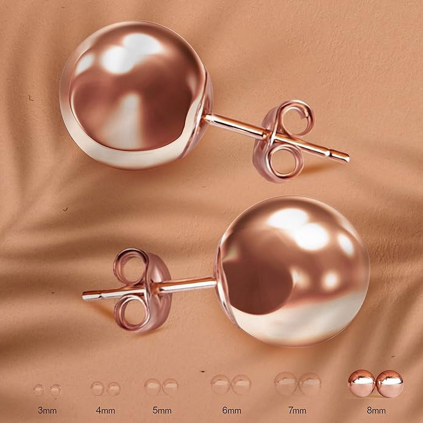 PORI JEWELERS Premium Ball Stud Earrings 14k, Rose Gold