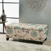 Sarai Floral Fabric Storage Ottoman, White/ Blue