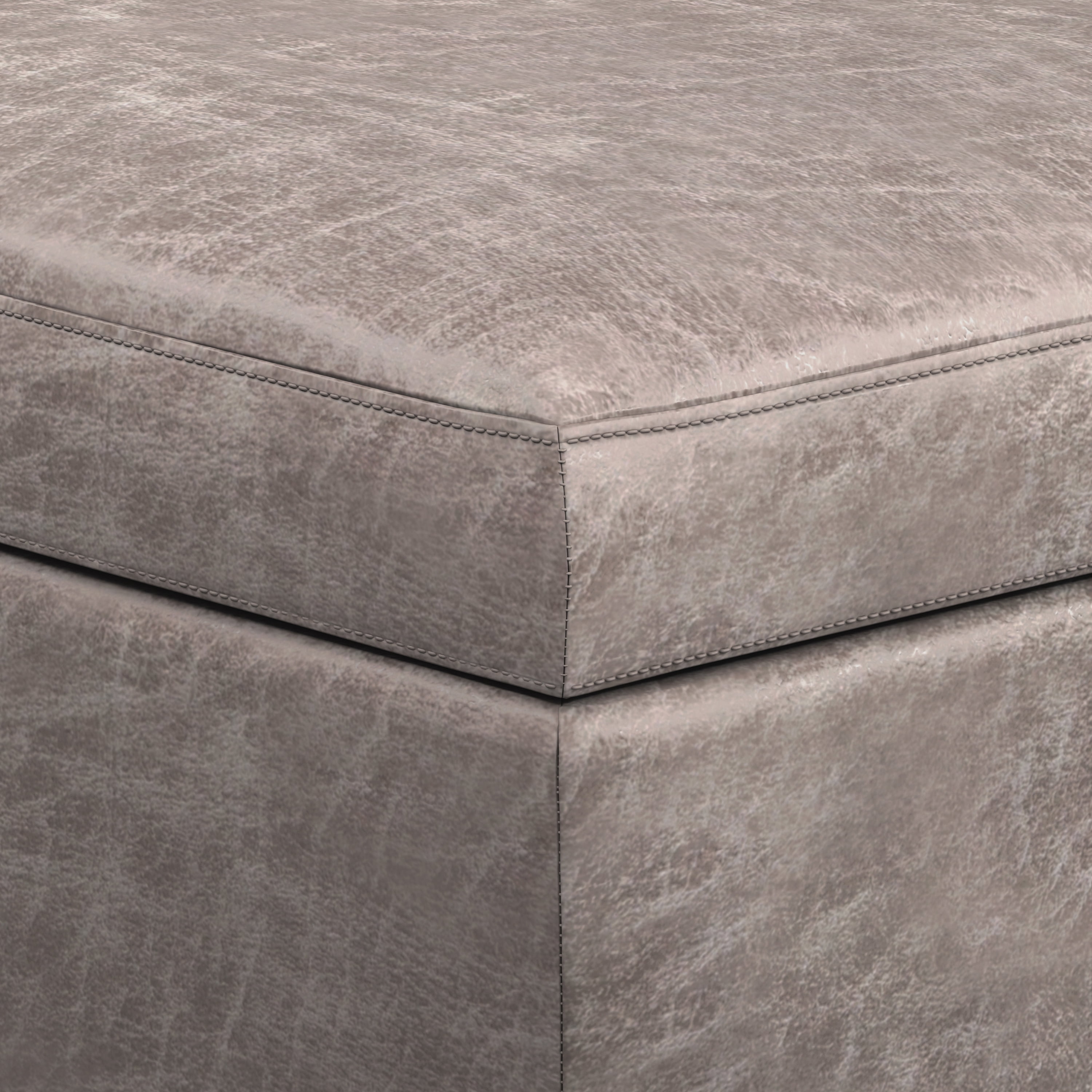 Owen 48 inch Wide Mid-Century Modern Rectangular Storage Ottoman in Distressed Grey Taupe Vegan Leather