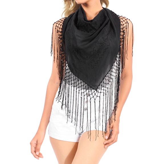 HAPPY BAY Summer Swim Cover up Sarong Swimsuit Coverups for Women Chiffon Short Beach Wraps Sheer Bottom Beachwear One Size Ebony, Embroidery