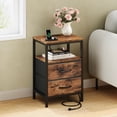 thumbnail image 5 of CONCETTA Set of 2 Small Nightstand with Charging Station, 2 Fabric Drawer, End Table with USB Ports and Outlets for Bedroom, Rustic Brown, 5 of 7
