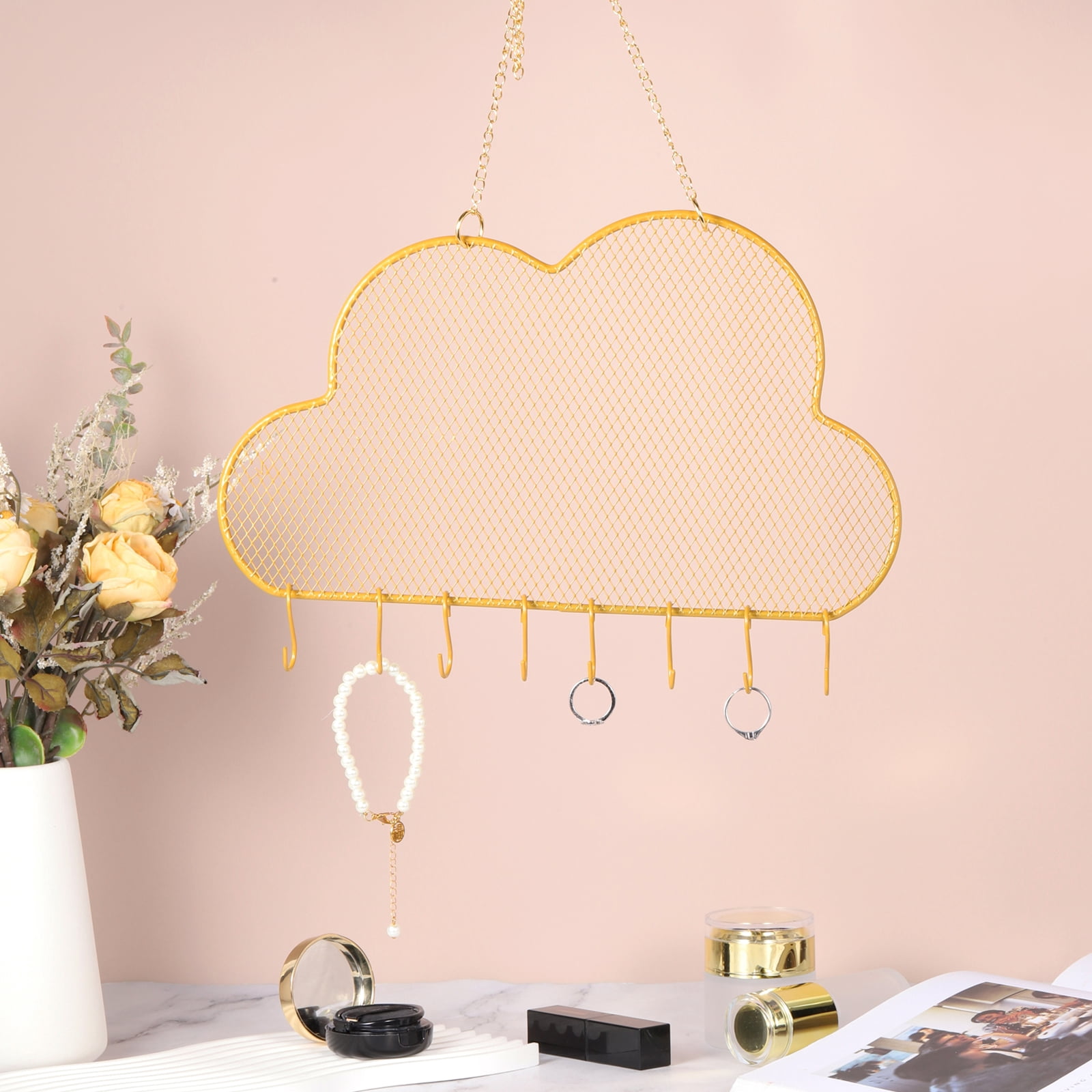 2 Set Earring Holder Organizer Wall, Necklace Holder Hanging Earring Organizer Jewelry Organizer Wall with 16 Hooks for Earring Necklace Jewelry Wall Home Decoration, Clouds