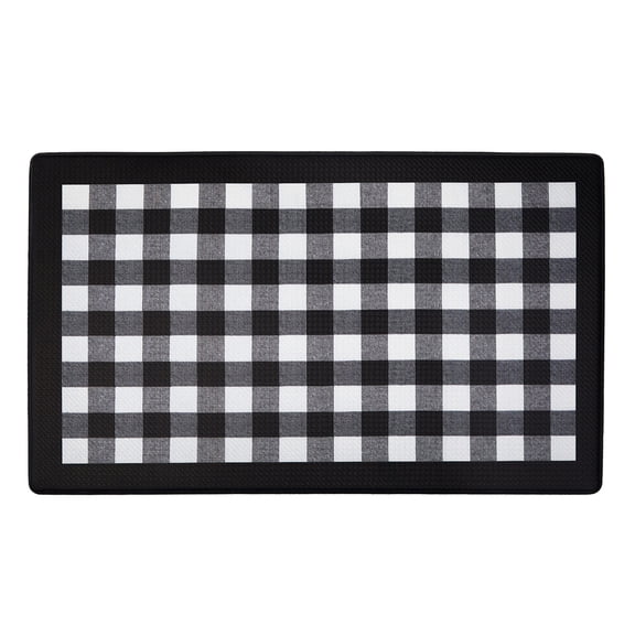 Anti-Fatigue Floor Comfort Mat - 18 x 30 Inch (Buffalo Check Black) - Waterproof Non-Slip Rug - Easy to Clean Cushioned Mat for Kitchen, Bathroom, Standing Desk & Office - Achim Home Decor