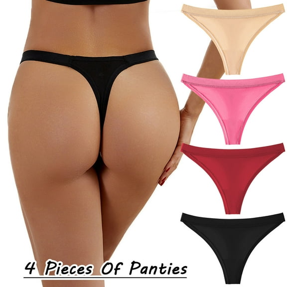 Aayomet Women'S Panties Womens Printed Seamless Adhesive Panties Low Waist Ice Silk Thong Panties,Black L