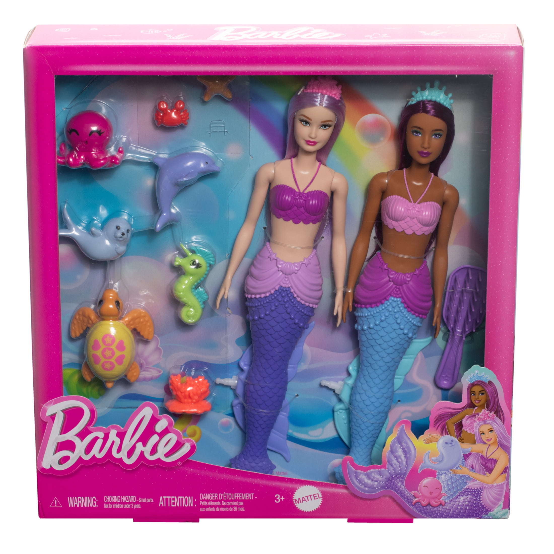 Barbie Mermaid Dolls 2-Pack with Sea Animals Including Dolphin