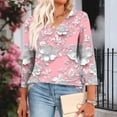 thumbnail image 5 of CYMMPU Women's Summer Fall Tunic Tops V-Neck Floral Printed Flowy Blouse 3/4 Length Sleeve Casual Shirts Basic Tees Business Work Blouses 2025 Clothes Pink XXXL, 5 of 8