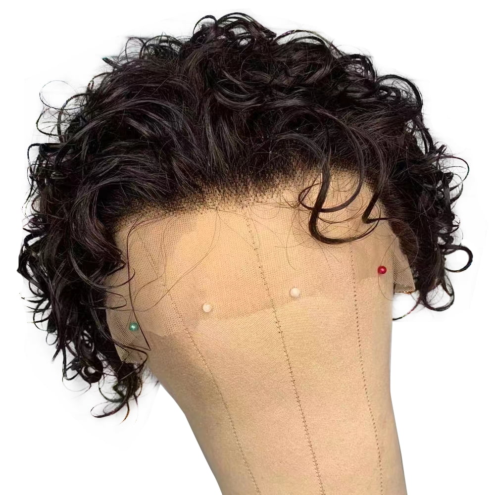 Short Curly Pixie Cut Wig 13X1 Lace Front Human Hair Wigs for Women Bob Wigs Suncolor Hair Pelucas Cortas Rizadas