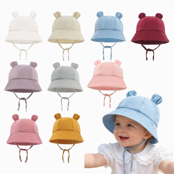 YDFCWXW Wide Brim Baby Sun Bucket Hat 0-4T UPF 50 - Sun Protection Toddler Beach Hats with Bear Ears Hat Adjustable (Beige, 3-12 Months)
