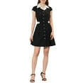 thumbnail image 2 of INSPIRE CHIC Women's Button Down Shirt Dress Notch Lapel Short Sleeve Belted Work Dresses L Black, 2 of 6