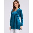 thumbnail image 3 of DARING DIVA Women's Velvet Top V Neck Long Sleeves Loose Blouse M Lake Blue, 3 of 8