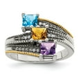 thumbnail image 2 of Finest GoldQMR12-3-10 Sterling Silver Two-Tone & 14K Three-Stone & Diamond Mothers Semi-Mount Ring - Size 10, 2 of 5