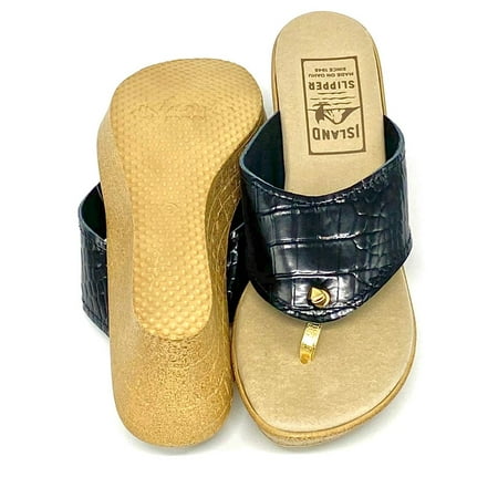 Island Slipper Women s Embossed Leather Vamp Thong Size 6 Sandals