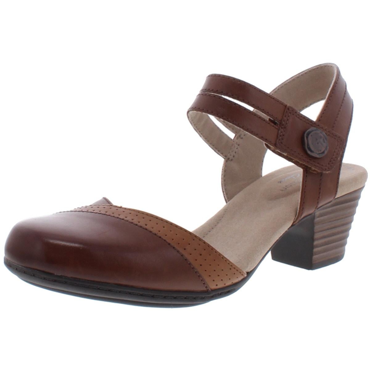 Clarks Womens Valarie Rally Leather Stacked Dress Heels Brown 10 Medium B M