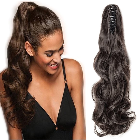 S-noilite Ponytail Extension Claw Curly Jaw Ponytails Hairpiece Long Pony Tail Claw in Hair Extensions Synthetic Fiber for Women 18 Inch Dark Black