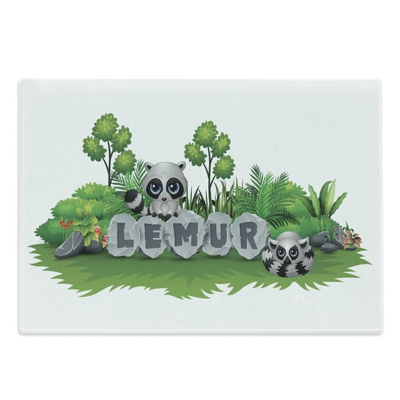 Lemur Cutting Board, Ring Tailed Madagascar Animal Forest Nature Illustration, Decorative Tempered Glass Cutting and Serving Board, in 3 Sizes, by Ambesonne