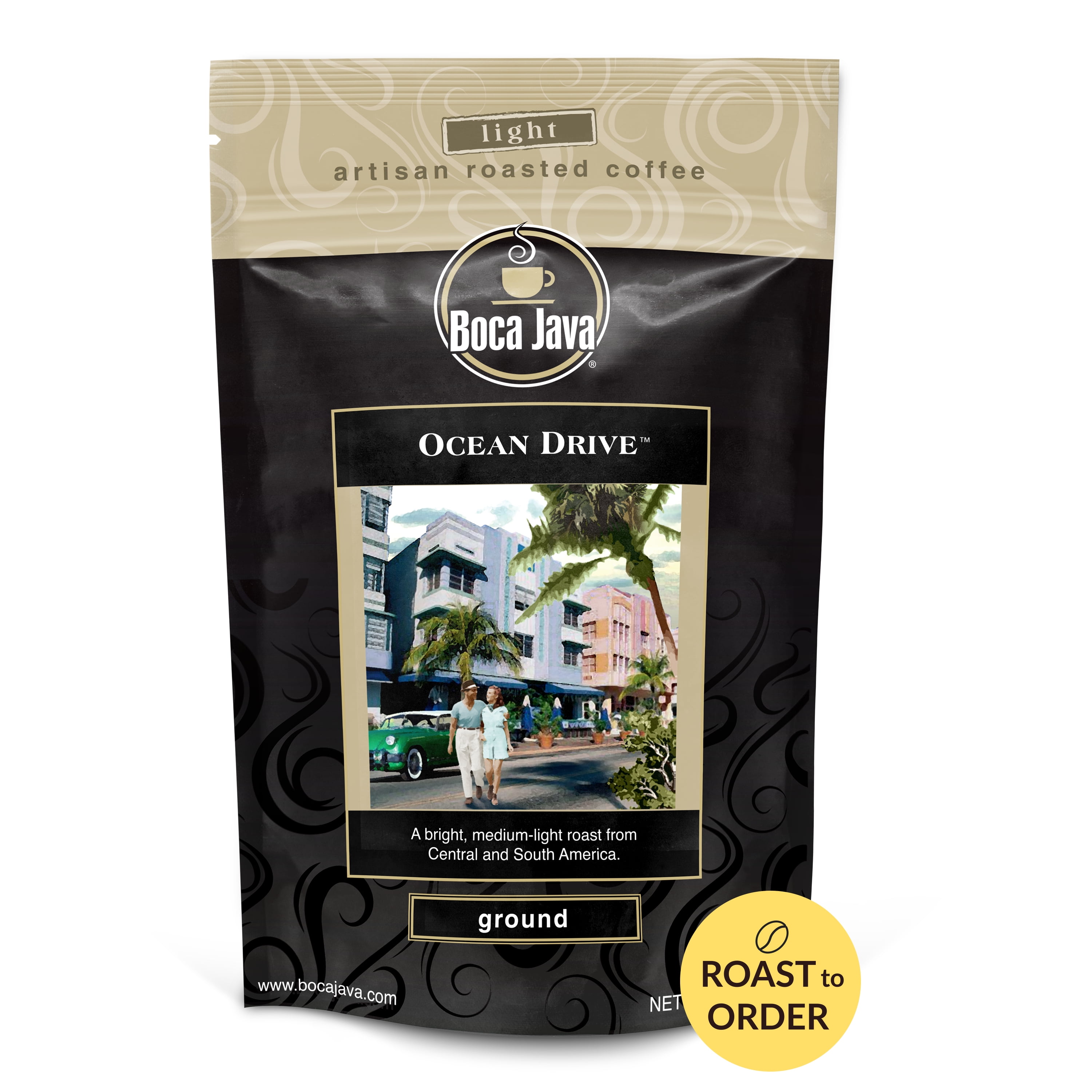 Boca Java Ocean Drive Ground Coffee, Light Roast, 8 oz. Bag, 100% Arabica, Roast to Order