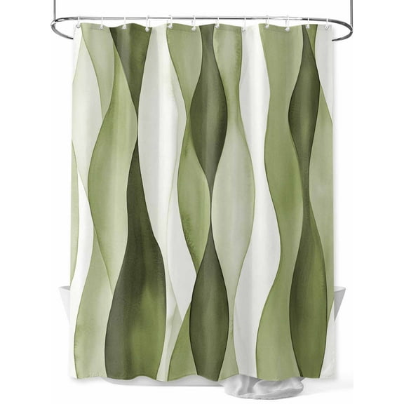Sage Green Ripple Shower Curtain, Abstract Gradient Watercolor Modern Waterproof Shower Curtain Set with 12 Hooks Lightweight Washable Fabric Shower Curtains for Bathroom 60x72 Inches