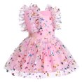 thumbnail image 2 of IBTOM CASTLE Toddler Baby Girls 1st Birthday Outfit Princes Dress with Diaper Cover Lace Ruffles Romper Tutu for Cake Smash Photo Shoot 12-18 Months Pink Butterfly, 2 of 8