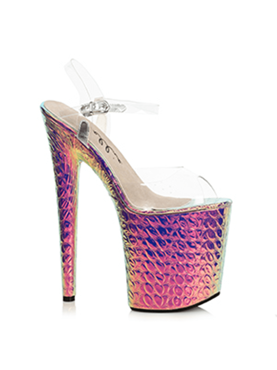 850-SUGAR, 8" Heel Hologram Sandal.