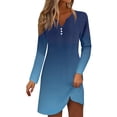 thumbnail image 1 of Robes de Vacances pour Femmes Robe Courte à Manches Longues Dégradé Mini Robe Décontractée Ample Fluide Automne P-68 Bleu Foncé 3TG, 1 of 5