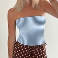 thumbnail image 6 of Striped Tube Tops for Women Teen Girls Strapless Off Shoulder Y2k Crop Bandeau Top Sleeveless Base Tee Summer (L, Sky Blue), 6 of 7
