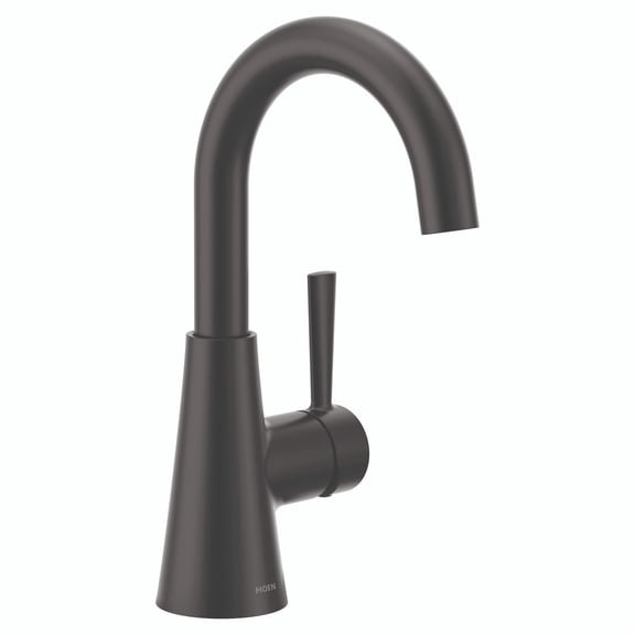 Moen Ronan Matte Black One-Handle Single Hole Modern Bathroom Sink Faucet with Optional Deckplate and Spring Loaded Drain Assembly