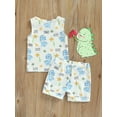 thumbnail image 4 of Toddler Girls Boys Summer Outfits Sleeveless Round Neck Cartoon Vest + Dinosaur Print Shorts, 4 of 8