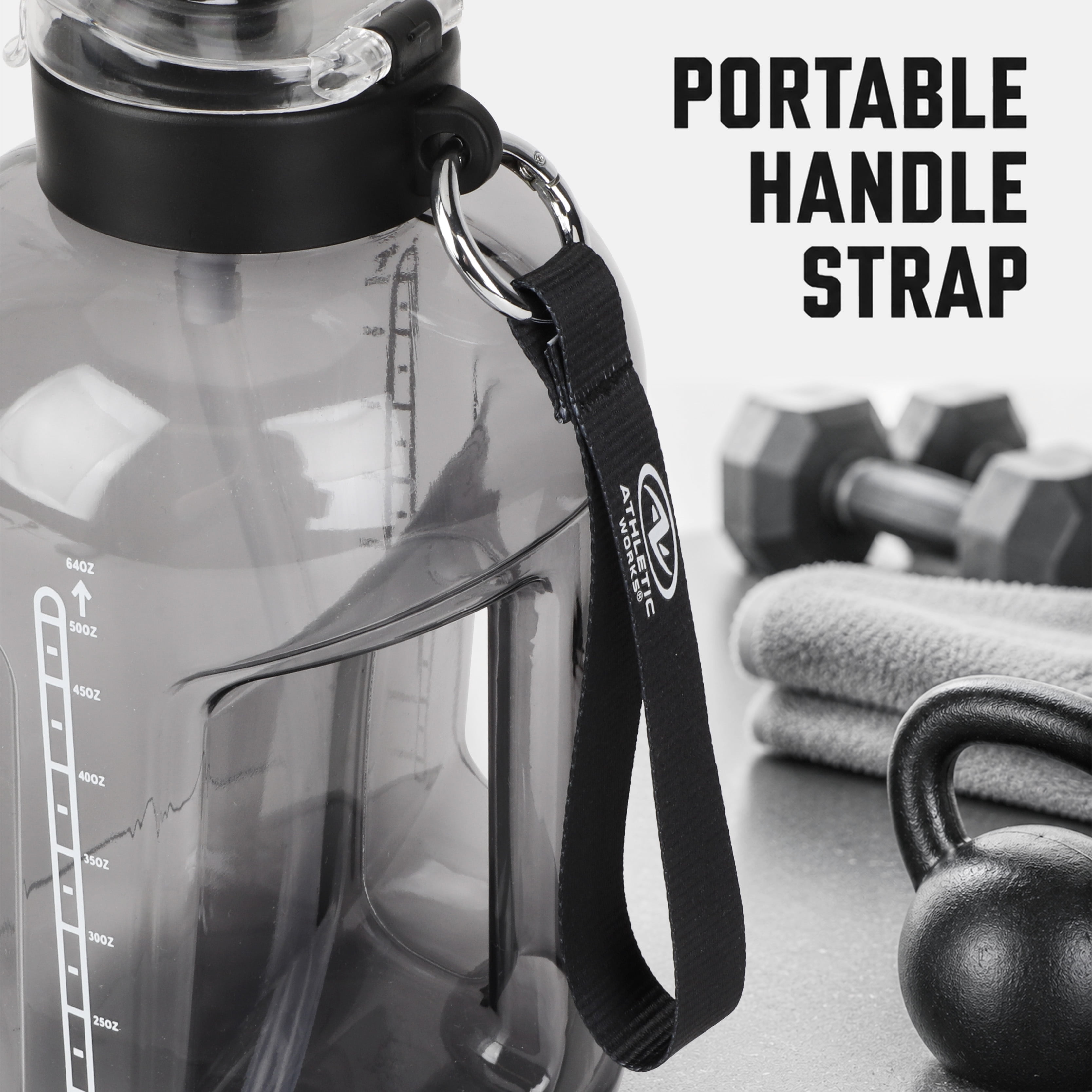 Athletic Works 64-Ounce Motivational Water Jug with Dual-Function Lid in Black