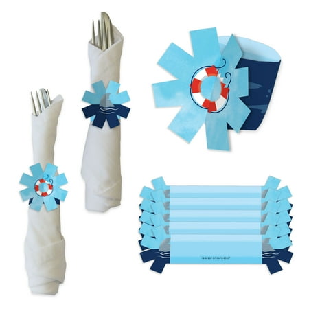 

Big Dot of Happiness Shark Zone - Jawsome Shark Party or Birthday Party Paper Napkin Holder - Napkin Rings - Set of 24