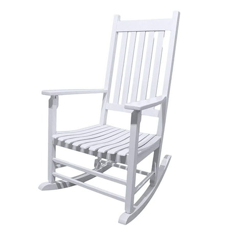 - ORNO TTOBE White Solid Hardwood Outdoor Rocking Chair Country Plantation Porch Rocker Provide Comfortable Seating on Patio or Deck