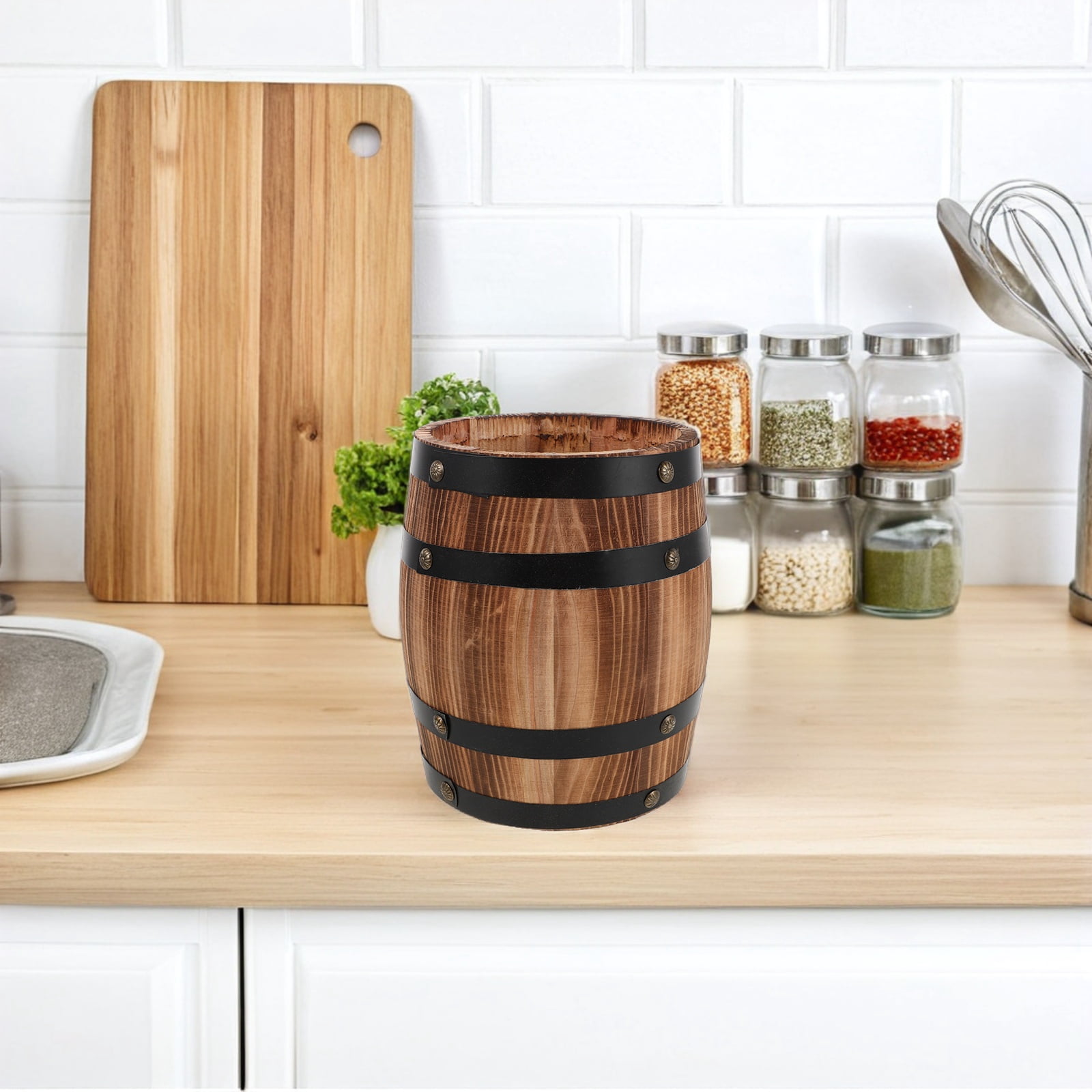 Rustic Wooden Utensil Holder for Kitchen Countertop - Multi-Use Organizer Bucket for Cutlery, Silverware, Chopsticks, Spoons, Forks & Pens