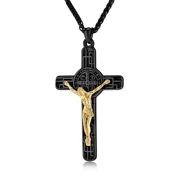 Crucifix Cross Necklace Sterling Silver Crucifix St Benedict Medals Pendant Necklace Crucifix Jesus Jewelry Baptism Christian Catholic Jewelry for Women Men (Cross Crucifix Necklace)