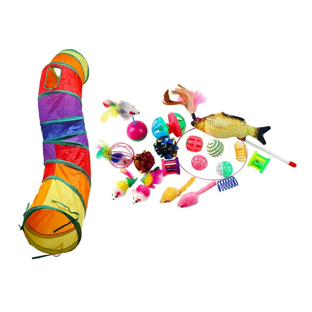 Milaget 20Pcs Chat Tunnel Jouet Ensemble Cataire Ramper à Travers les Fournitures Interactives Formateur