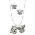thumbnail image 1 of Delight Jewelry Silvertone Pebble Border Initial - U Silver tone Guardian Angel Charm Necklace and Stud Earrings, 1 of 4