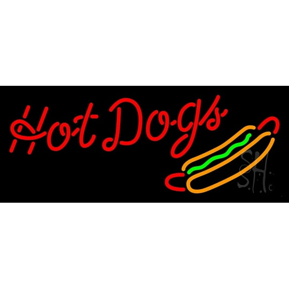 Cursive Red Hotdogs LED Neon Sign 10 x 24 - inches, Clear Edge Cut Acrylic Backing, with Dimmer - Bright and Premium built indoor LED Neon Sign for restaurant window and interior decor.