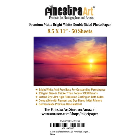 8.5" X 11" Premium Matte Bright White Double Sided Inkjet Photo Paper - 50 Sheets