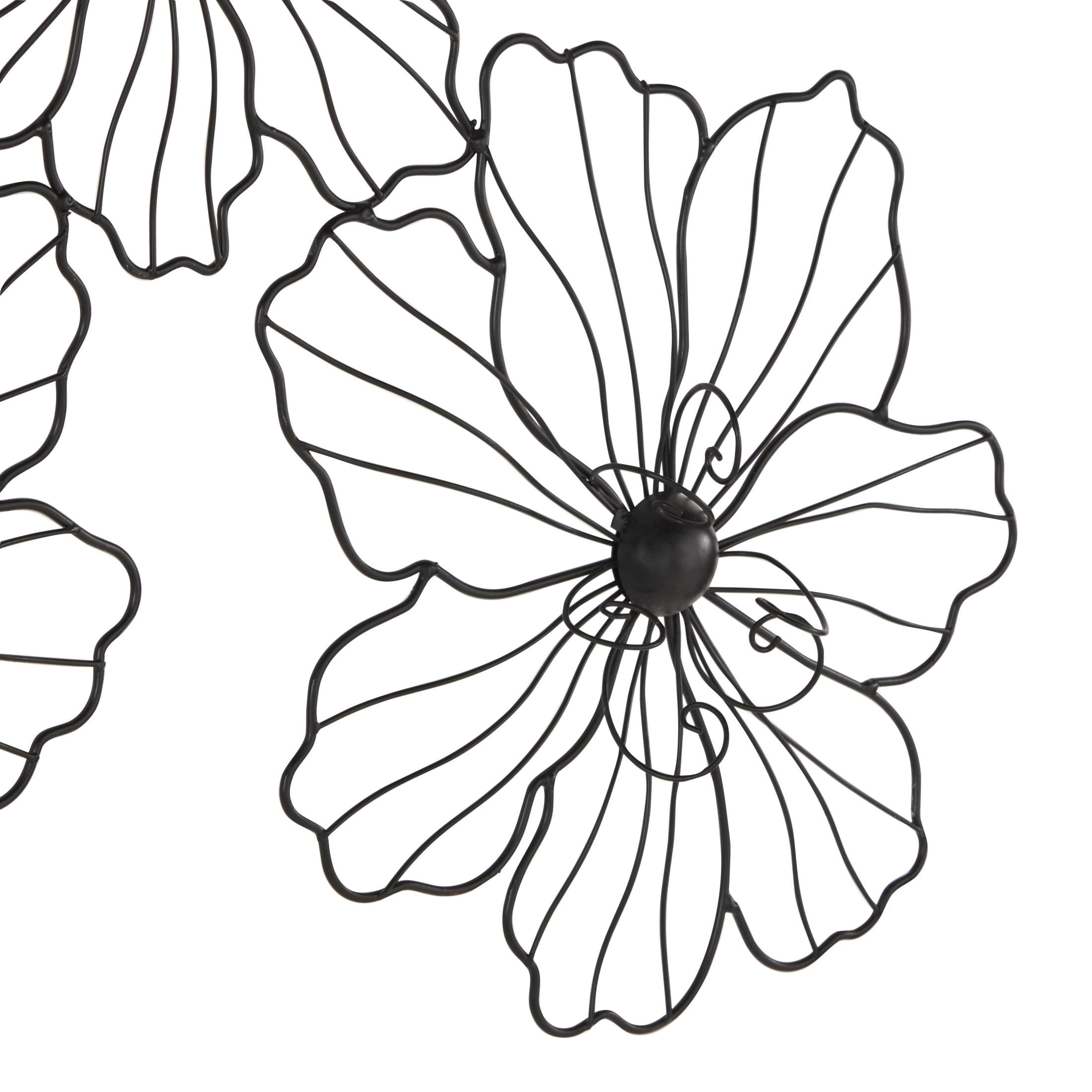 CosmoLiving by Cosmopolitan Black Metal Wire Floral Wall Decor with Scroll Accents