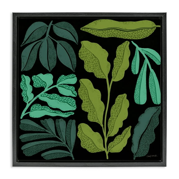 Stupell Industries Plant Sprig Collage Plants & Flowers Painting Black Floater Framed Canvas Art Print Wall Art, 18 x 18
