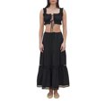 thumbnail image 1 of Gupgi Women Flower Embroidery Tie-Up Ruffle Tank Tops Drawstring Tiered Long Skirts 2 Piece Outfits, 1 of 9
