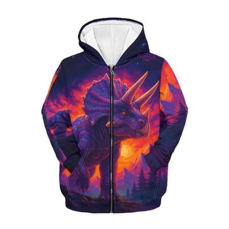 Uourmeti Mountain Tree Dinosaur Kids Lightweight Zip Up Hoodie Long Sleeve with Pockets Comfy Casual Outerwear Youth Size 12-14
