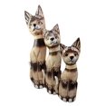 thumbnail image 4 of Balinese Wood Handicraft Striped Feline Cat Family Set of 3 Figurines 20"H, 4 of 10