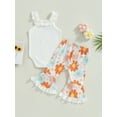 thumbnail image 3 of Infant Baby Girls Summer Outfit White Sleeveless Rainbow Print Romper Floral PP Shorts/Flared Pants Sets, 3 of 7