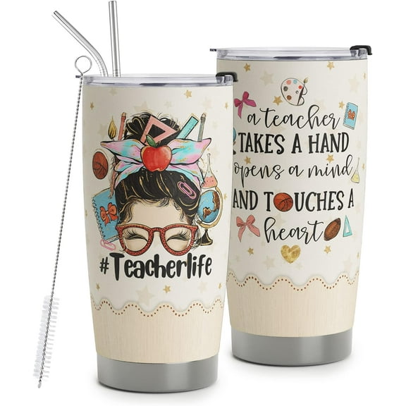 Teacher Appreciation Gifts - Best Teacher Gifts for Women - Thank You Gifts Back to School - Christmas Gifts for Teacher - Teacher Coffee Mug Stainless Steel Tumbler with Lid And Straws 20oz