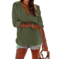 thumbnail image 4 of Women's V-Neck Hooded Beach Cover Up 2026 Lightweight Gauze Hoodie Shirts Loose Drawstring Pullover Tops with Pocket Army Green L, 4 of 7