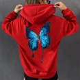 thumbnail image 2 of Mujeres Otoño Invierno Color Block Mariposa Impresión Cuello en V Manga larga Sudadera con capucha Tops Pullover Blusa Fridja FKASFK3495, 2 of 4