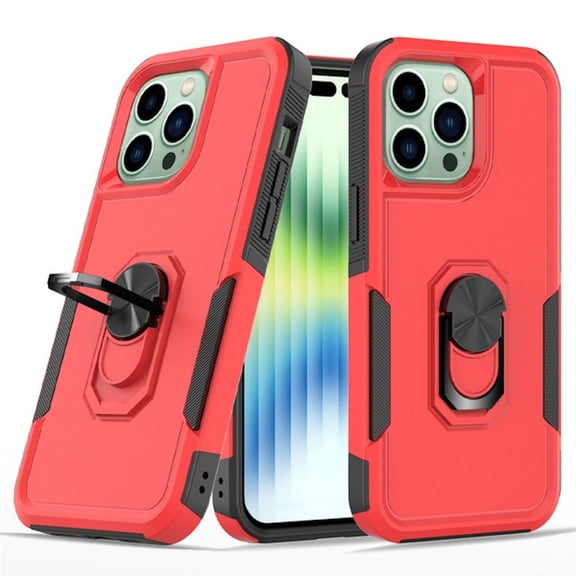 TUFF Shockproof Hybrid Armor Case with Ring Grip for iPhone 14 Pro Max - Red