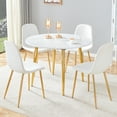 thumbnail image 5 of NYEESS 5-Piece Extendable Dining Table Set, 42"-54" Round to Oval White Faux Marble-Textured MDF Top & Gold Metal Legs, Modern Kitchen Table Set with 4 White Fabric Chairs, 5 of 12